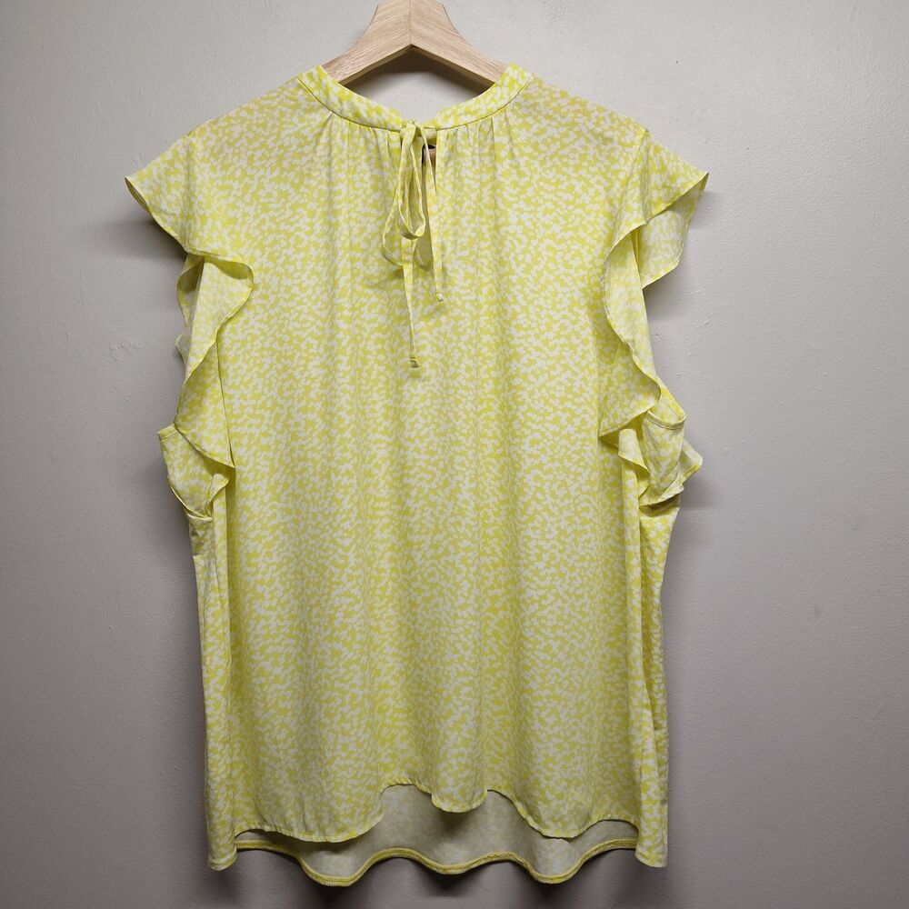 Ann Taylor Top Women Plus Size XXL White Lime Green Chiffon Sheer Relaxed Casual